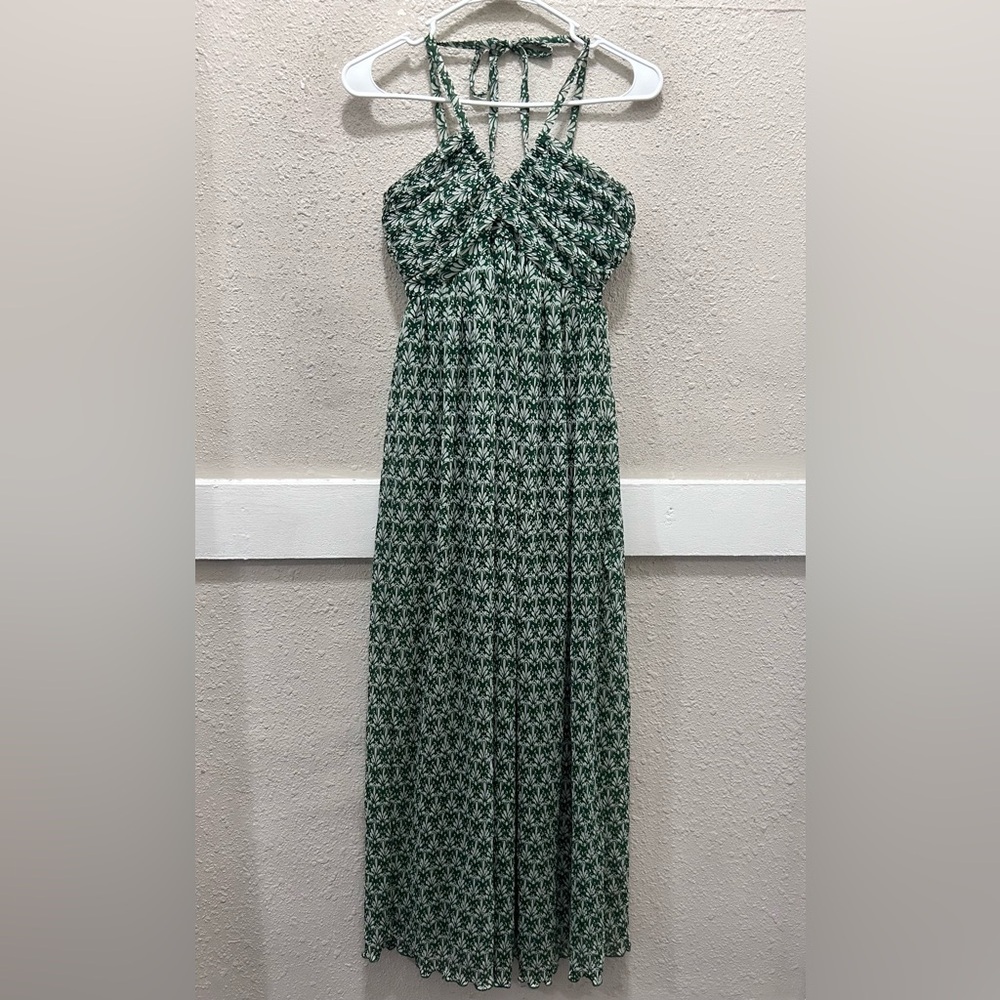 Sincerely Jules Green Pattern Pleated Maxi Dress NWOT XS